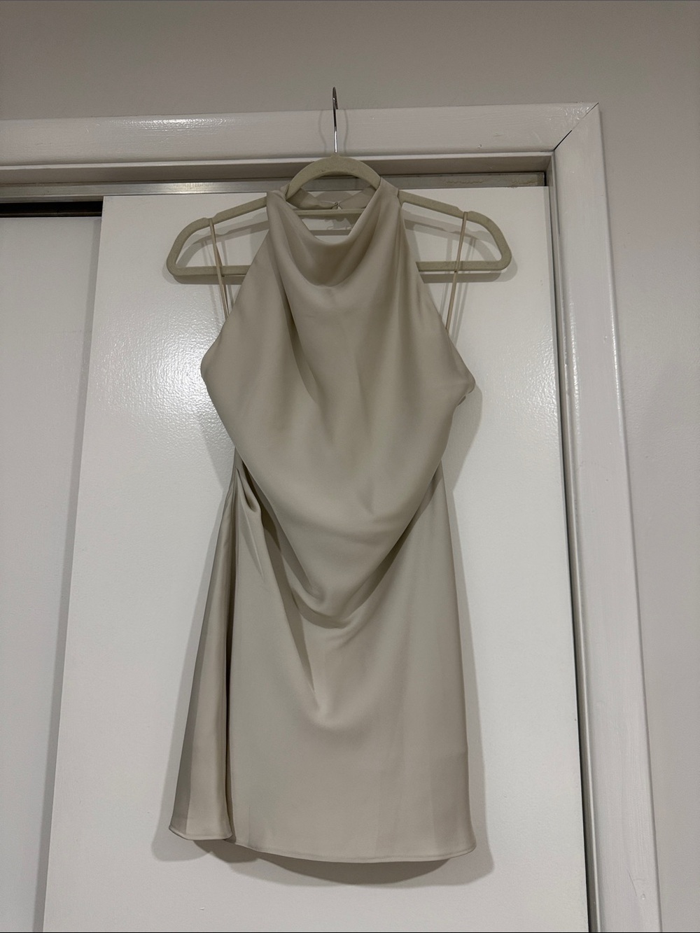 Aritzia Light Cream Halter Cowl Mini Dress